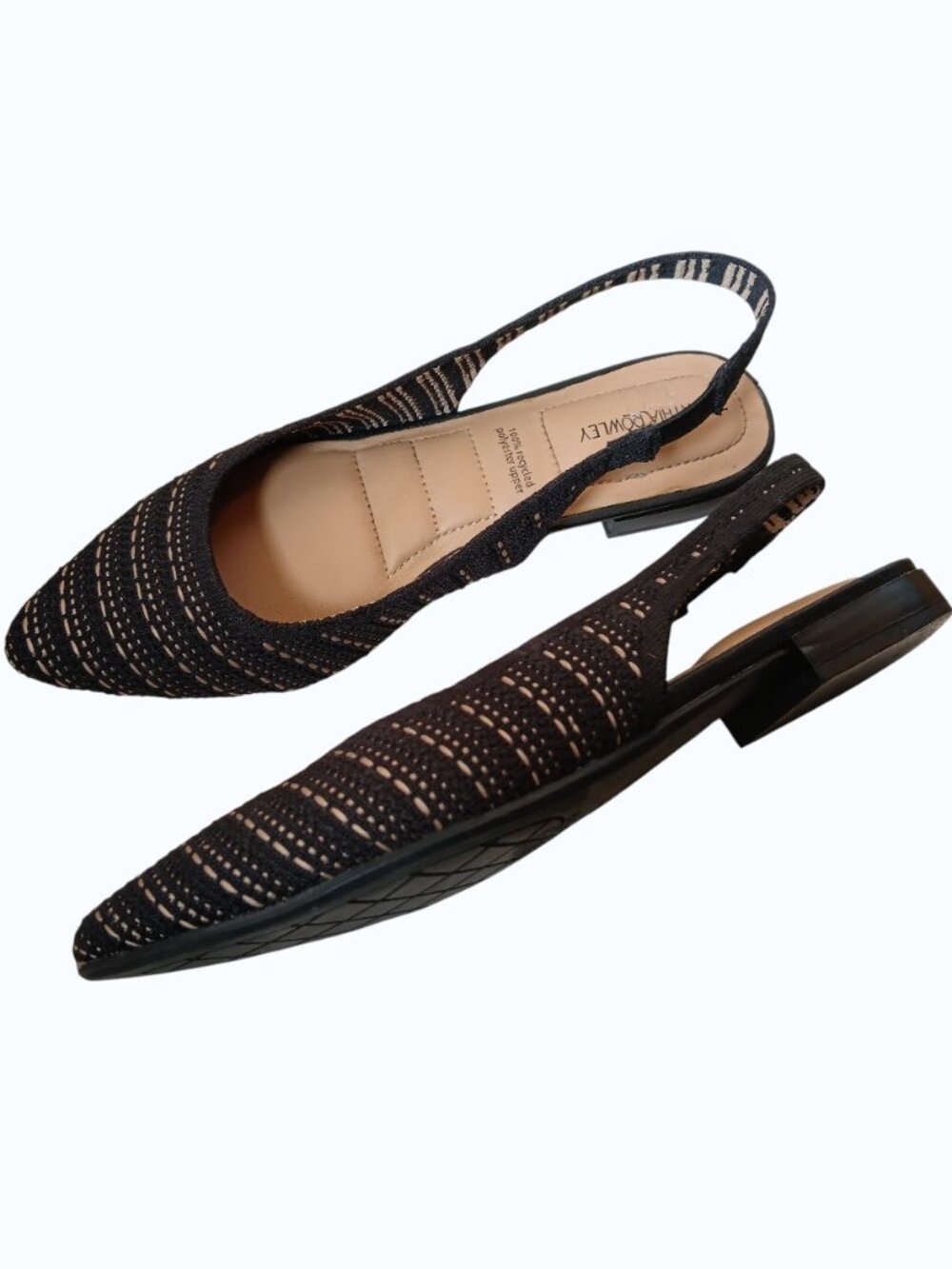 CYNTHIA ROWLEY Amelia Black & Tan Tweed Flat Slingbacks -Like New - Picture 3 of 12